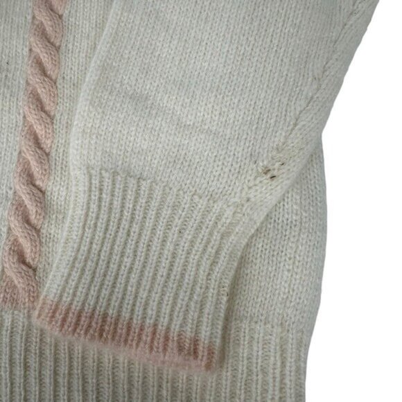 Russ Petites M Sweater Crew Neck Angora Lambswool Pink Cream Crew Neck Vintage - Picture 5 of 5